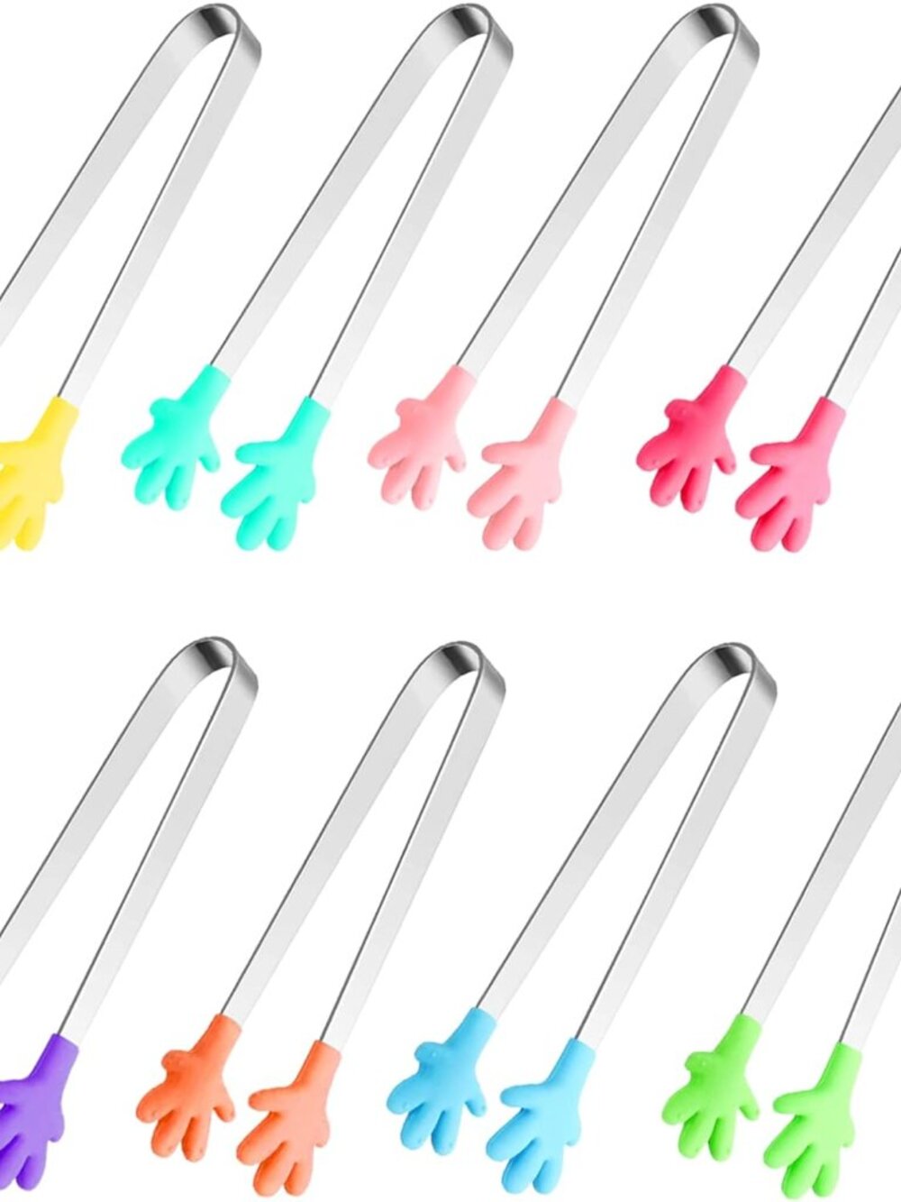 8PCS Silicone Mini Tongs, 5Inch Hand Shape Food Tongs, Colourful Small Kids Tong